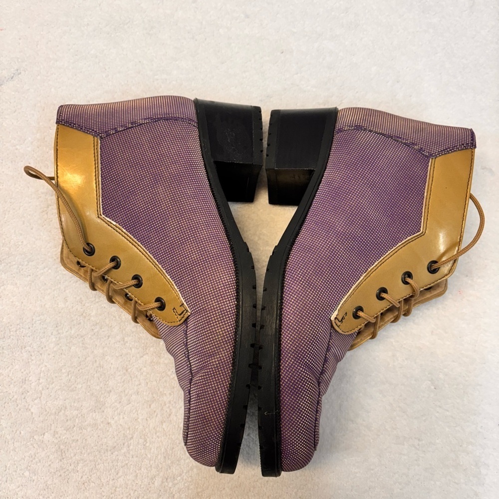 Nicole St. Louis Handcrafted Purple & Tan Two-Tone Lace-Up Booties - Picture 10 of 15
